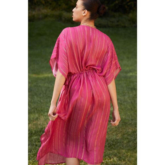 Anthropologie pink OS V-Neck Shine Kaftan Midi Dress - Picture 8 of 9